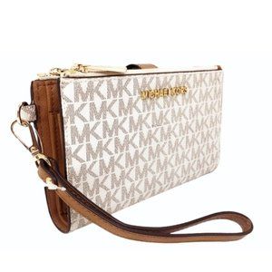 MICHAEL KORS LG Jet Set Double Zip Vanilla Wallet